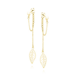Cercei cu lantisor de argint placat cu aur galben frunza DiAmanti Z1762EG-DIA (Argint 925‰ 1,3 g.)